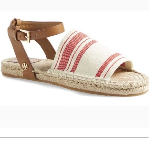 Tory Burch Red Stripe Canvas Espadrille Sandals 8.5​ - Picture 1 of 7